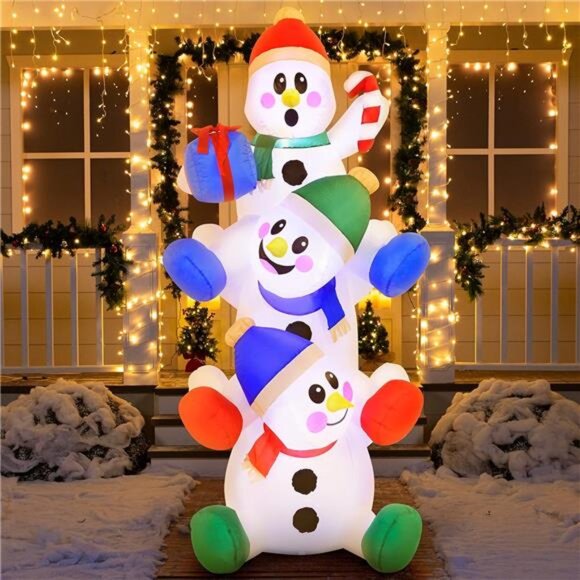 6 FT Christmas Inflatable Stacked Snowman with Build-in LEDs Blow Up Inflatable - Picture 4 of 8